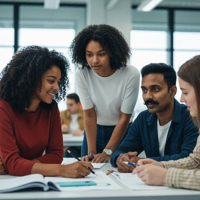 Students collaborating on a project, showing empathy and good communication